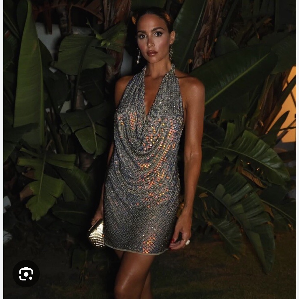 Nwt Zara Silver Beaded Halter Mini Dress Sequinn